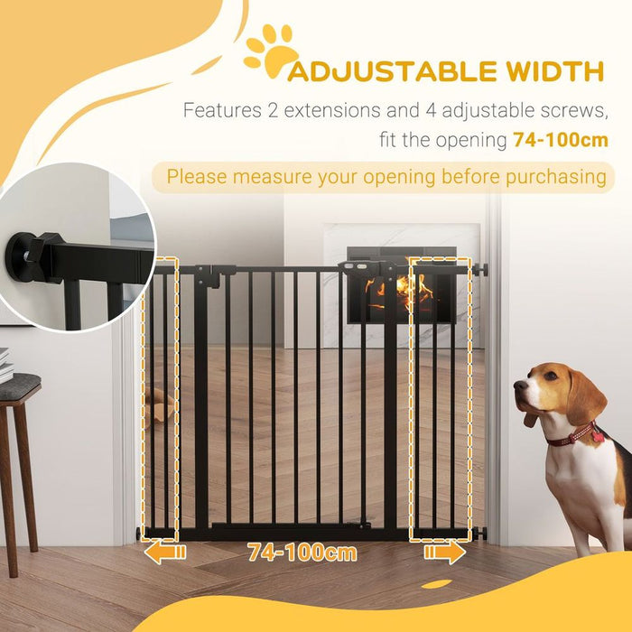 PawHut Adjustable Pet Gate w/ Extensions & Adjustable Screws, Black