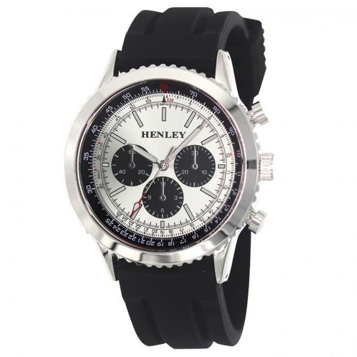 Henley Mens Multi Eye Silver Dial Sports Watch with Black Silicone Strap - High Quality and Stylish - Perfect Gift Item