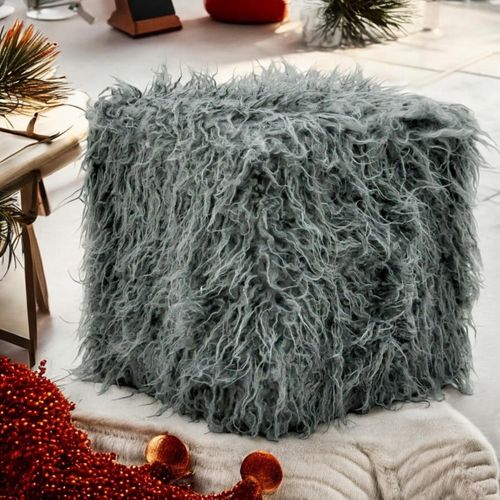 38CM DARK GREY FLUFFY FOOTSTOOL