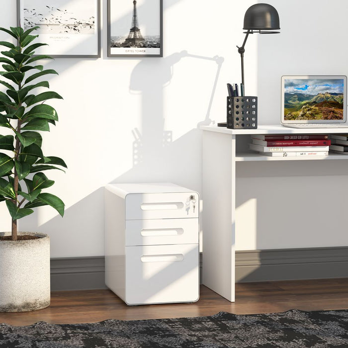 Vinsetto Modern Steel Filing Cabinet | 3 Drawers | 4 Wheels | Lock | White | High-Quality