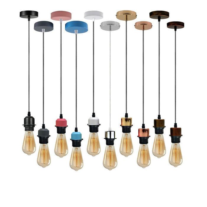 10 Pack Industrial Pendant Light, Lampshade Addable E27 Lamp Holder Light, E27 UK Holder Fitting Set With PVC Cable