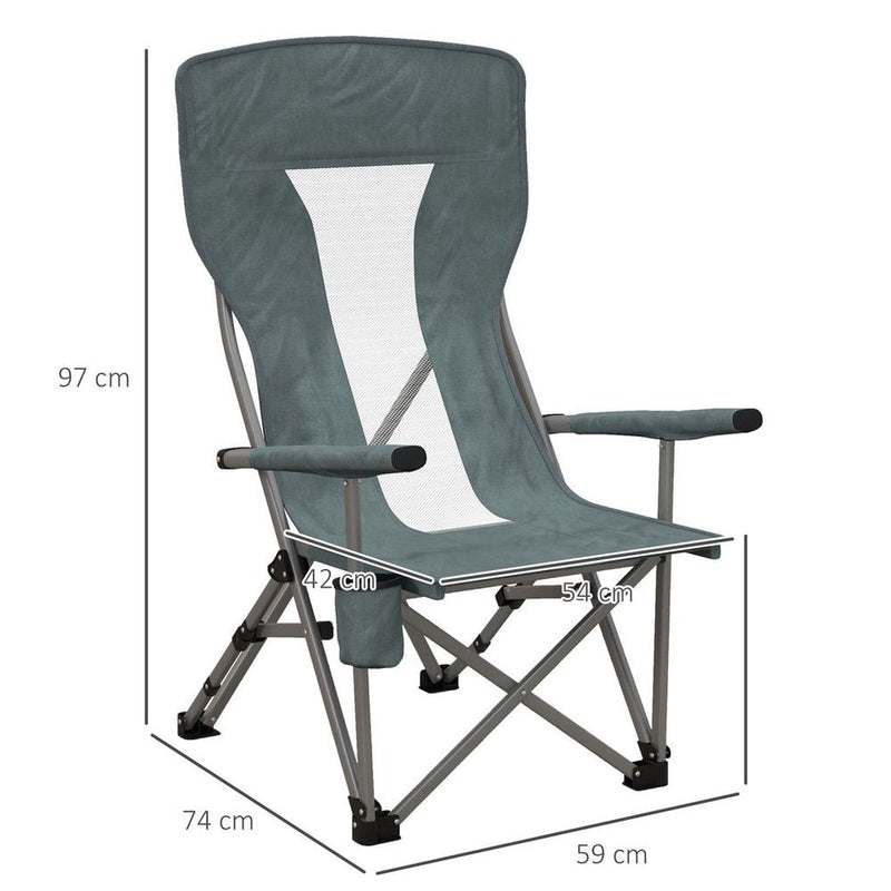 Outsunny Folding Camping Chair High Back Camping Fishing Chair w/ Cup Holder