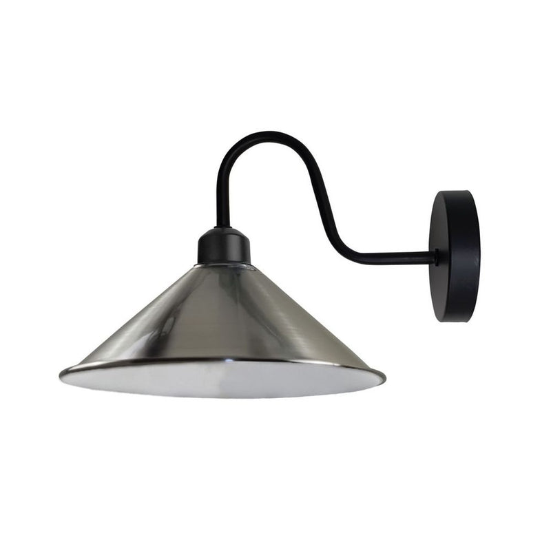 Elegant Satin Nickel Wall Light Fixture with Black Wall Sconce - Vintage Style, E27 Base, Swan Neck Cone Shade