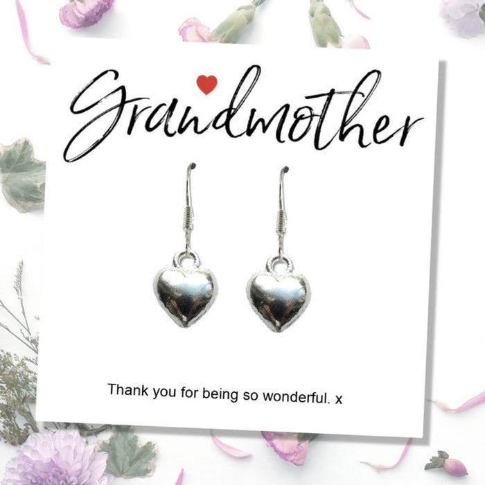 Beautiful Grandmother Heart Earrings - Thank You Gift