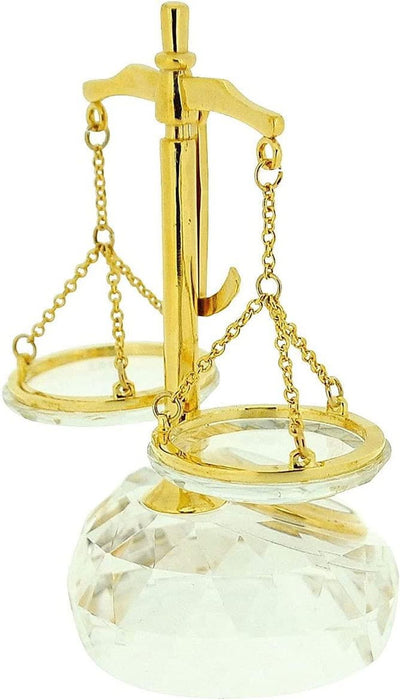 Stunning Gold Plated Miniature Clock - Crystal Balance Scales - Clearance Sale!