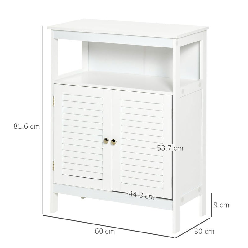 kleankin Bathroom Storage Unit Cabinet with Open Storage Shelf, Freestanding Floor Cabinet Organizer with 2 Doors for Living Room Kitchen Entryway, White