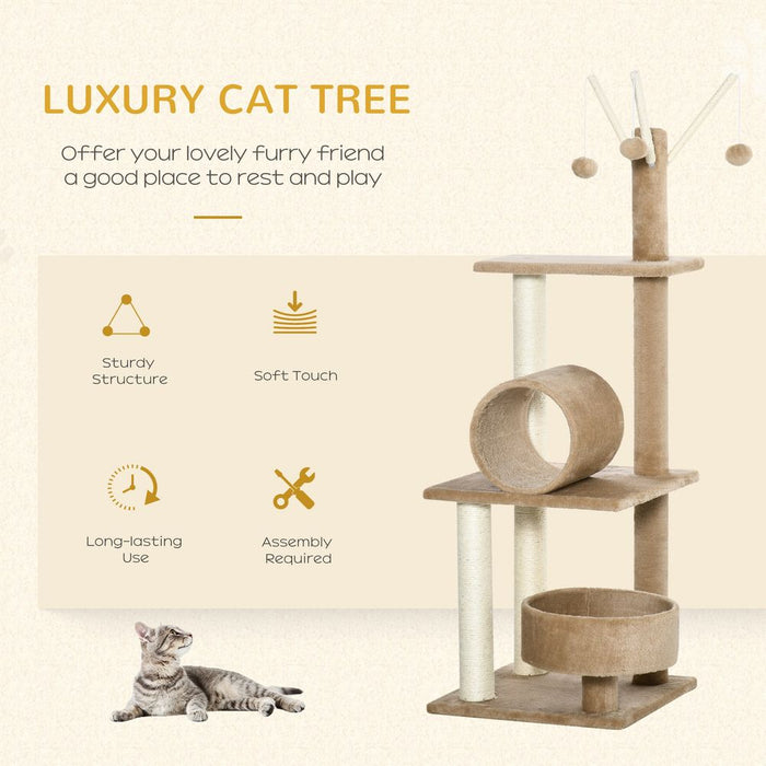 Deluxe 1.21m Cat Tree Tower w/Scratching Posts Bed Tunnel Toy - Pawhut