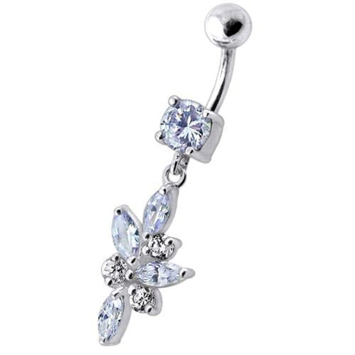 Fancy Dangling 925 Sterling Silver Jeweled Navel Ring Body Jewelry