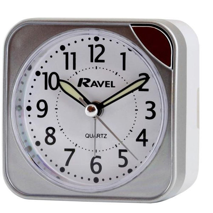 Ravel Small Square Quartz Travel Alarm Clock - Silver RC001.2