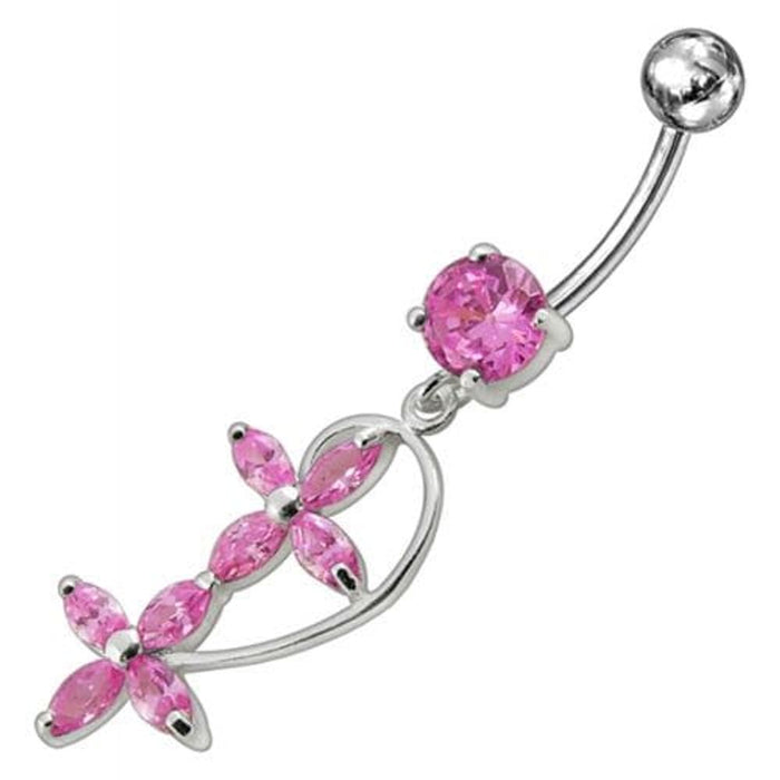 Fancy  Flowers Moving Dangling Banana Navel Ring