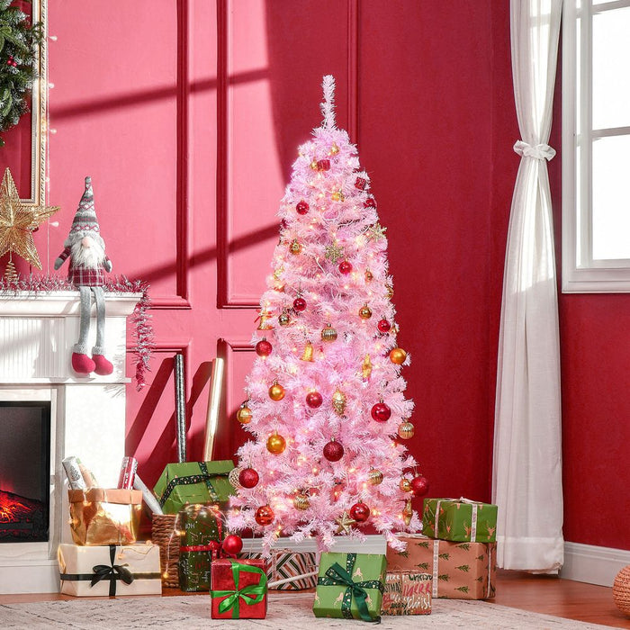 6FT Pre-lit Pink Artificial Christmas Tree - 300 LED Lights - Flame Retardant PVC - Easy Assembly - Metal Base Included