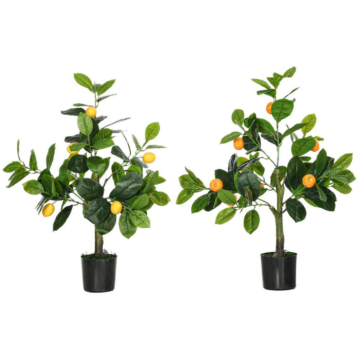 Premium HOMCOM Artificial Lemon & Orange Trees - Set of 2, 60cm - Indoor Tabletop Fruit Trees