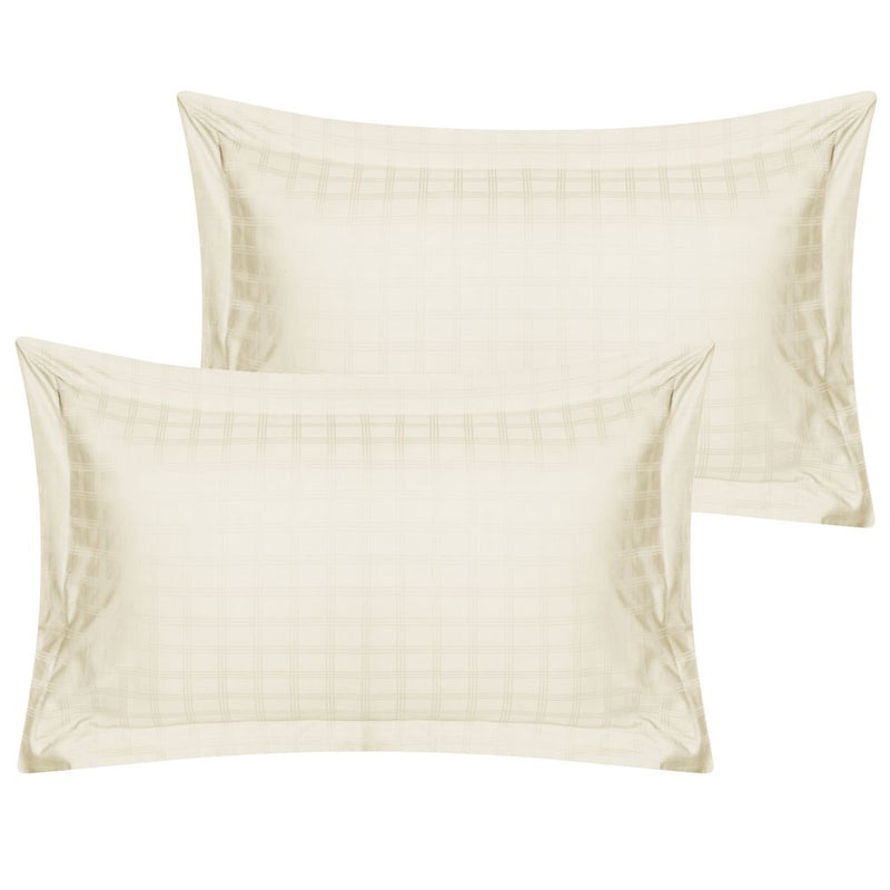 400TC - 100% Cotton Satin Stripe Check Pillowcase Pair Cream
