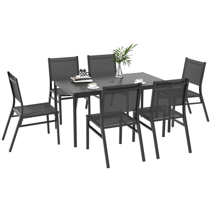 Outsunny 7 Piece Garden Dining Set - Breathable Mesh Seats, Aluminium Top