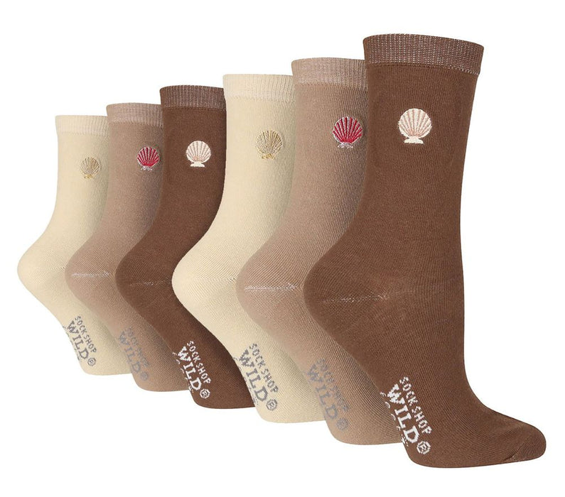 Wildfeet Ladies 6 Pack Embroidered Crew Socks