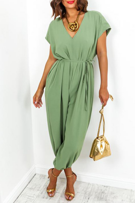 Ladies V Neck Tie Up Jumpsuit