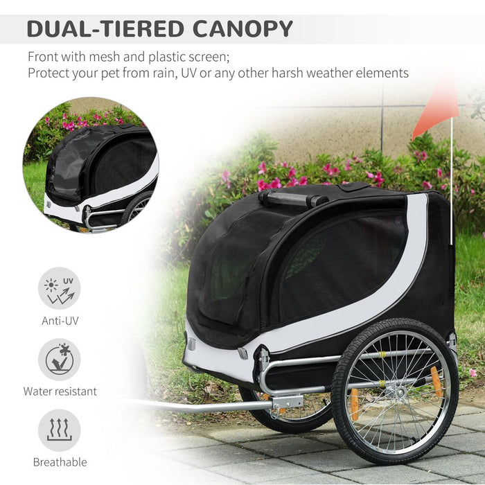 PawHut Steel Dog Bike Trailer Pet Cart Carrier for Bicycle Kit Water Resistant Travel White and Black