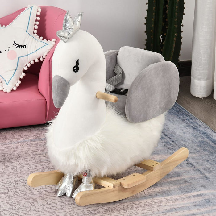 Premium Kids Ride-On Rocking Swan w/ Sound, Seat Belt, Plush Body