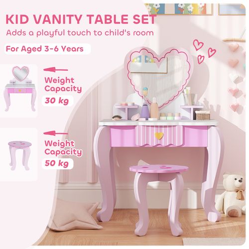 AIYAPLAY Kids Dressing Table Set, 2 PCS Children Vanity Table with Stool