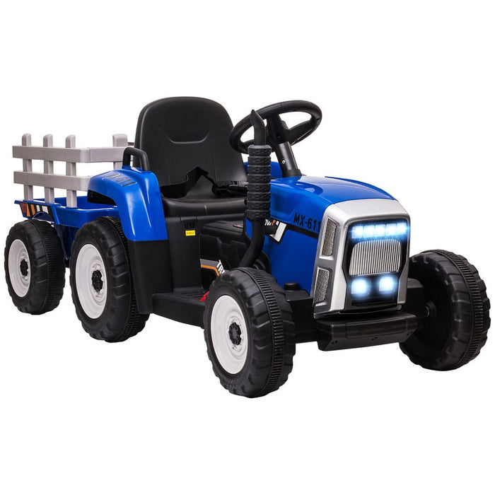 HOMCOM Ride on Tractor with Detachable Trailer, Remote Control, Music - Blue