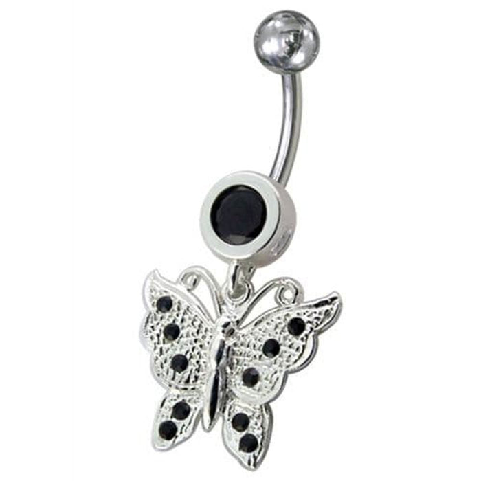 Fancy Jeweled Butterfly Dangling Navel Body Ring