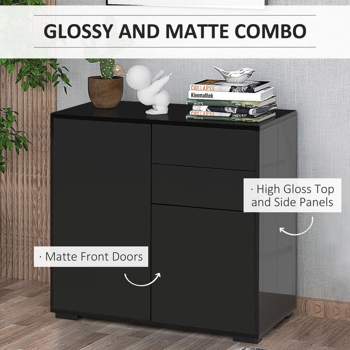 High-quality Glossy and Matte Side Cabinet with 2 Door & 2 Drawer - Perfect for Home Office - Black