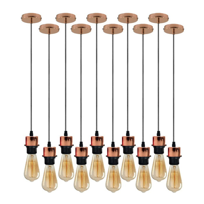 10 Pack Industrial Rose Gold Pendant Light, Lampshade Addable E27 Lamp Holder Light,