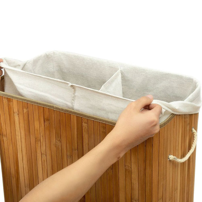 Rectangular Bamboo Laundry Basket-Natural with divider