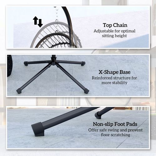 Outsunny PE Hanging Swing Chair w/ Thick Cushion, Patio Hanging Chair, Black