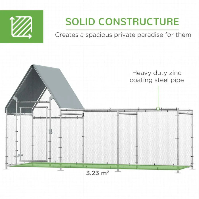 Walk In Chicken Run Galvanized Chicken Coop Hen House w/ Water-Resist Cover