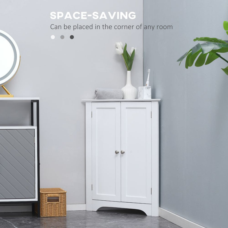 kleankin Triangle Bathroom Cabinet, Corner Bathroom Storage Unit with Adjustable Shelf and Recessed Door, Free Standing, White