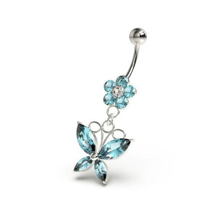 Flower with Dangling butterfly Navel Belly Piercing