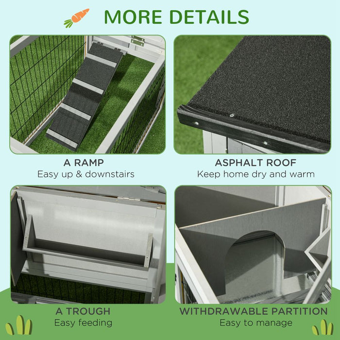 Pawhut Rabbit Hutch Pet House Outdoor Run Design w/ Water-Resistant Paint Ramp