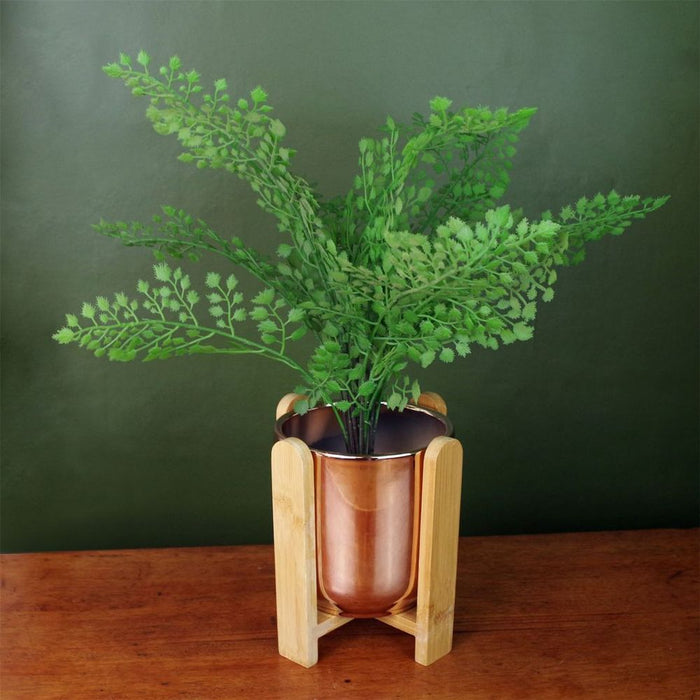 Premium Gold Ceramic Planter: Bamboo Stand, High-Quality, 15x15x16cm