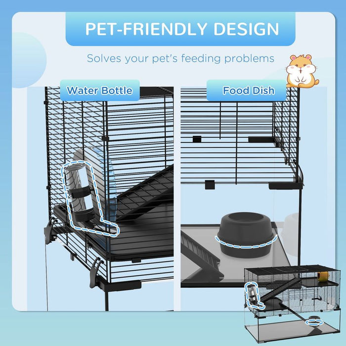 Spacious 3-Tier Hamster Cage w/ Glass Bottom & Essential Accessories - Shop Now!