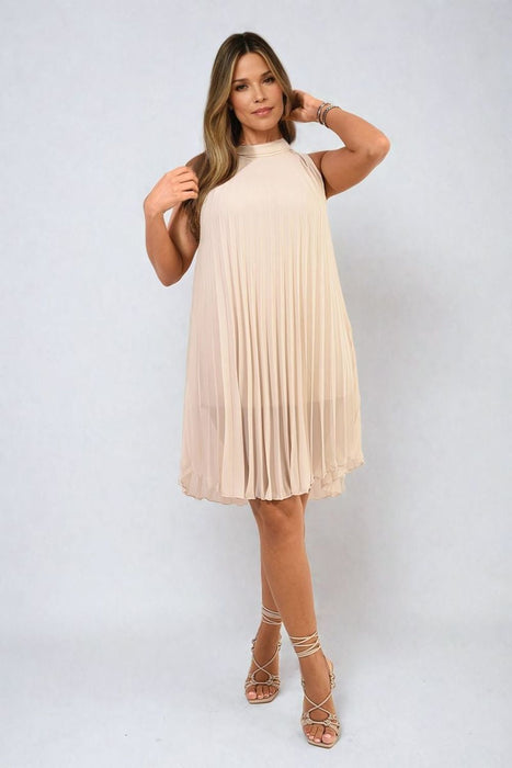 Davina Pleated Halter Neck Mini Dress - Effortlessly Chic and Timelessly Elegant