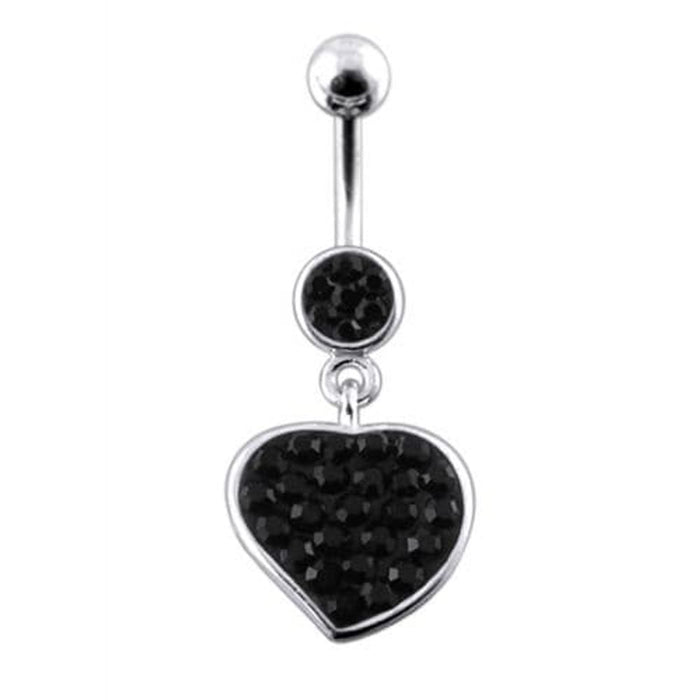 Fancy Jeweled Heart Dangling Navel Ring Body Jewelry