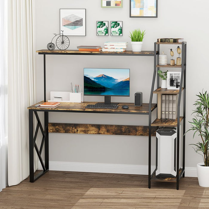 Rustic Industrial Computer Desk 6 Tier Storage - High Quality - Buy Now!