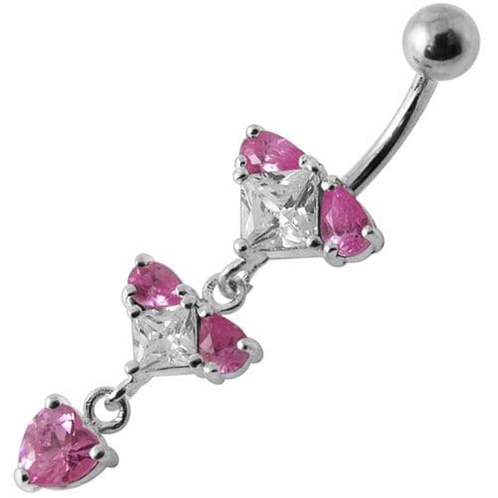 Silver Fancy Studded Jeweled Dangling Belly Ring