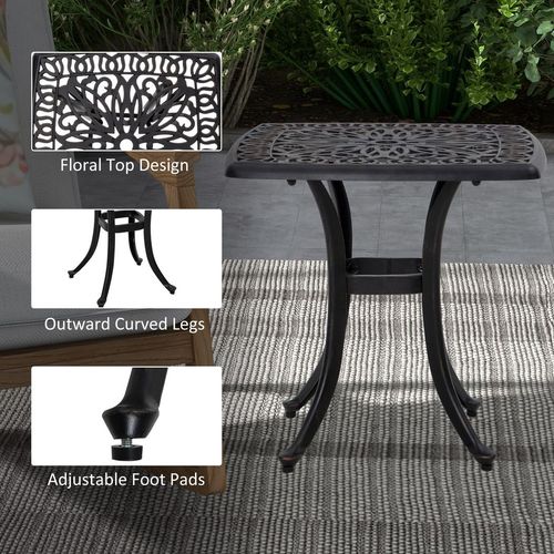 Outsunny Cast Aluminium Bistro Table with Umbrella Hole, Bronze Tone