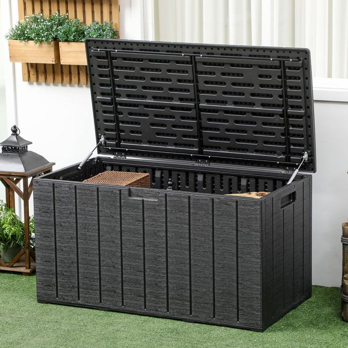 Outsunny 336L Rolling Garden Storage Box, Black - Durable Plastic Container