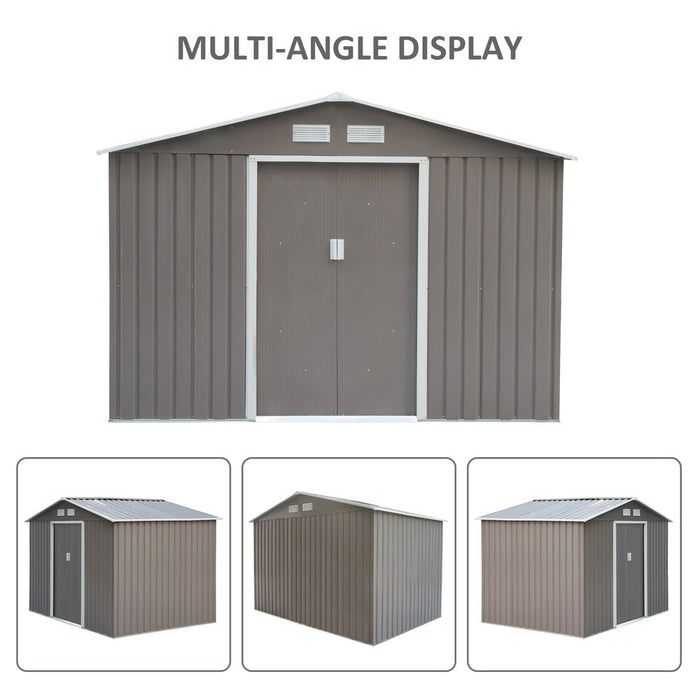 Durable 9x6FT Grey Steel Outdoor Garden Shed with Ventilation - Secure Storage Solution