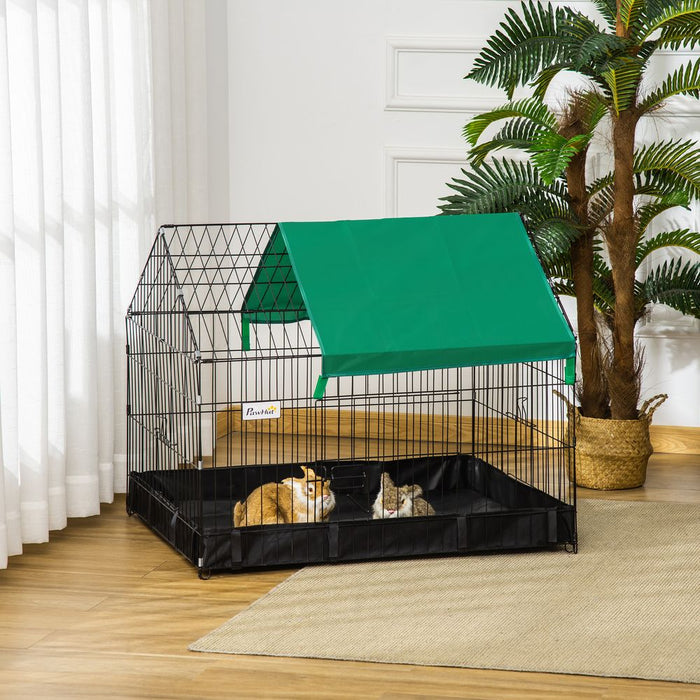 PawHut Rabbit Cage Guinea Pig Playpen Small Animal House for Kitties Puppies, w/Water Proof Oxford Roof Floor 90 x 75 x 75 cm