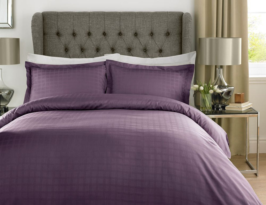 400TC - 100% Cotton Satin Stripe Check Duvet Set Purple