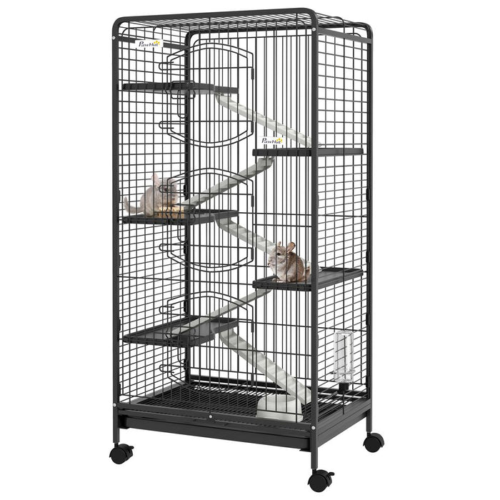 Premium Black 6-Level Small Animal Cage for Rabbits, Minks, Chinchillas