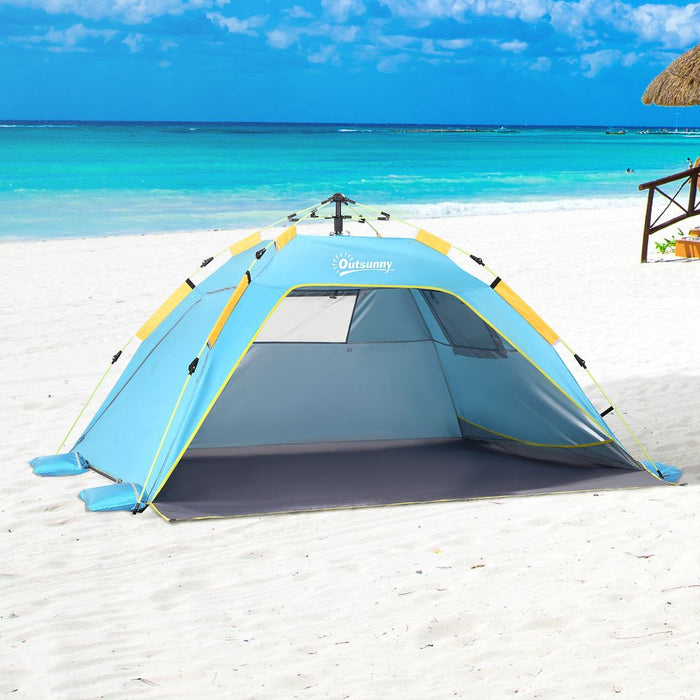 Outsunny 2 Man Pop-up Beach Tent Shade Shelter Hut - Light Blue