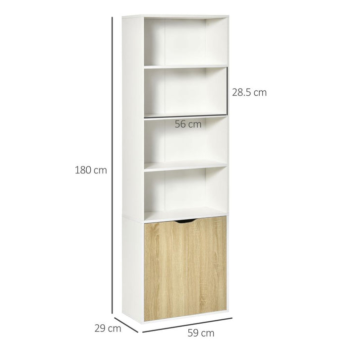 HOMCOM 2-Door Bookcase Cupboard - White/Oak - 4 Shelves - High Quality & Stylish