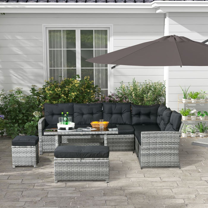 Outsunny 5 PCs Rattan Garden Furniture Set with Stools, Table, Cushion, Grey