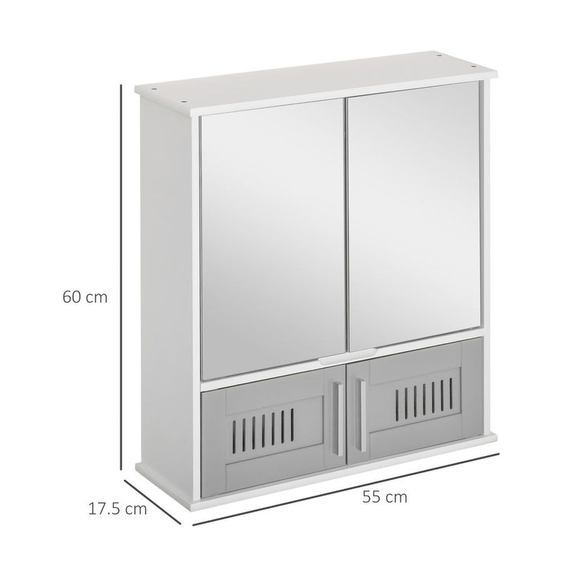 Grey Bathroom Mirror Cabinet, Wall Storage with Double Doors - High Quality & Stylish Design