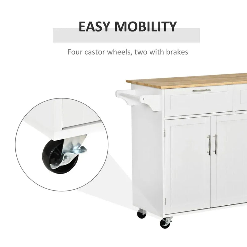 Portable Kitchen Island Cart: 2 Drawers, 3 Cabinets, White - Store & Organize with Ease!